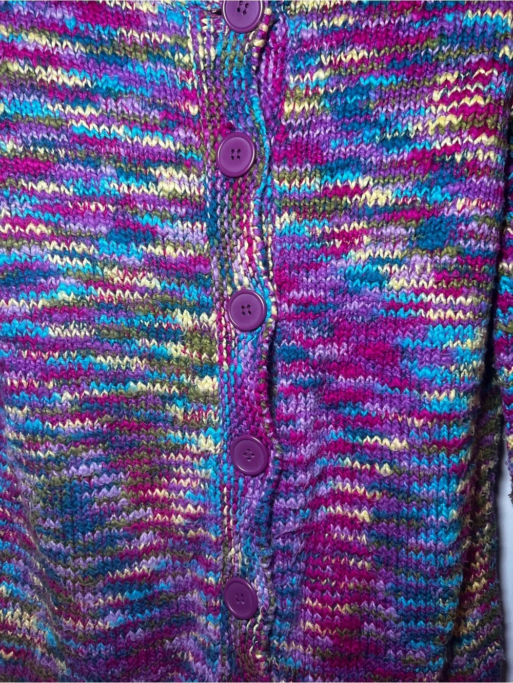 Vintage Talbots Multicolor Knit Cardigan in Purple, Green, Blue & Yellow Thick